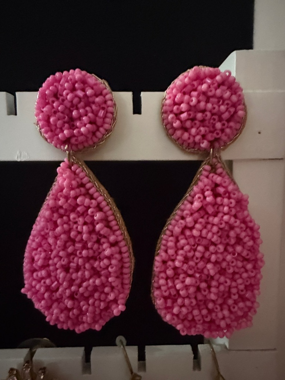 Bright Pink Beaded Teardrop Earrings for Women